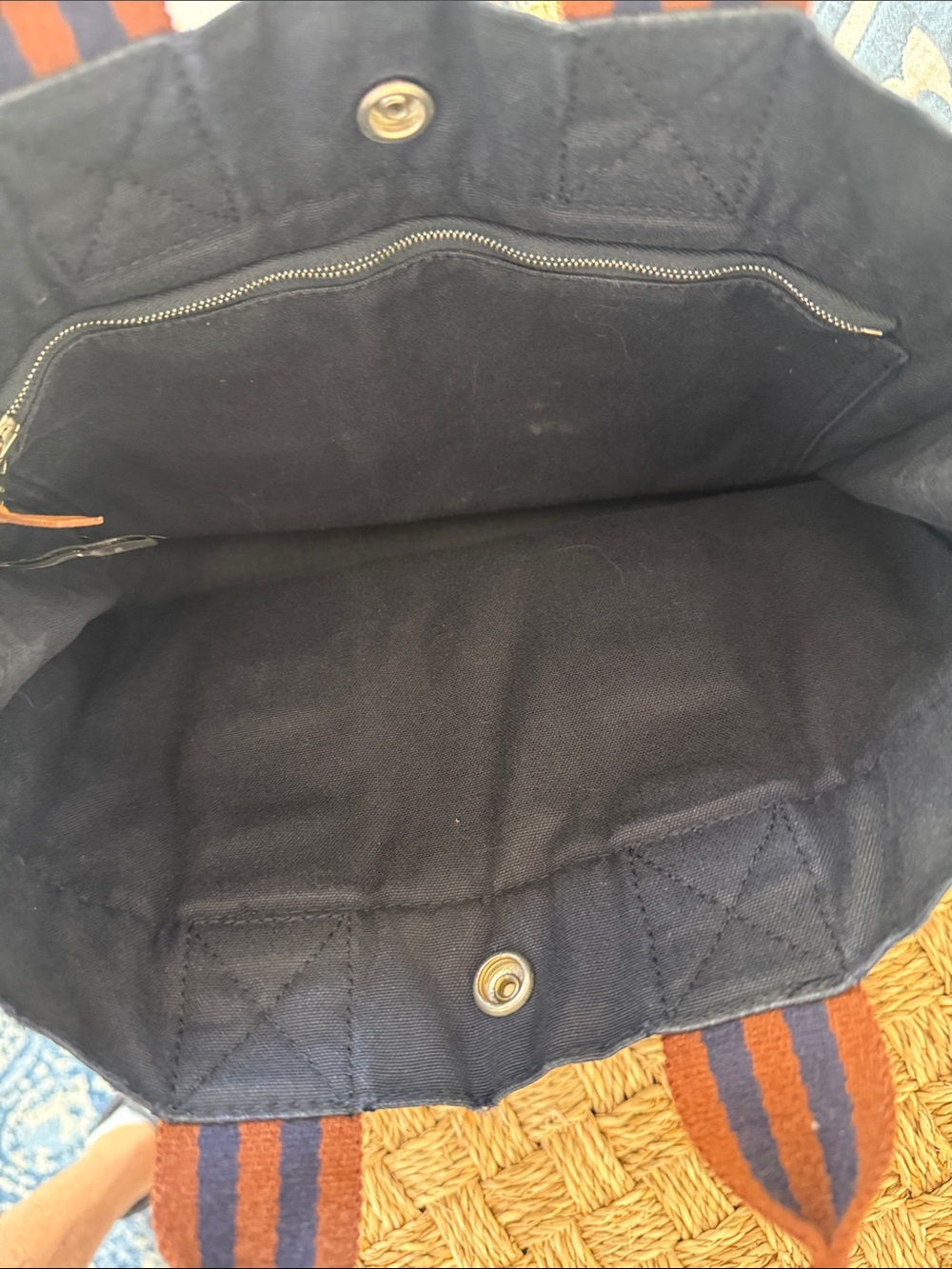 Hermes 2000s MM Fourre Tout Canvas Tote Bag with Striped Handles - Navy & Brown - Picture 10 of 10